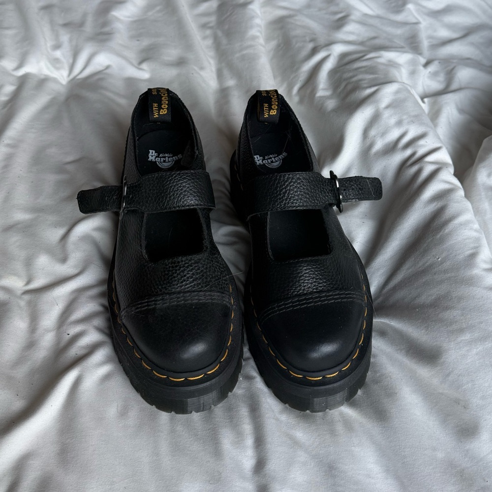 Dr. Martens Black Leather Mary Jane Platform Shoes